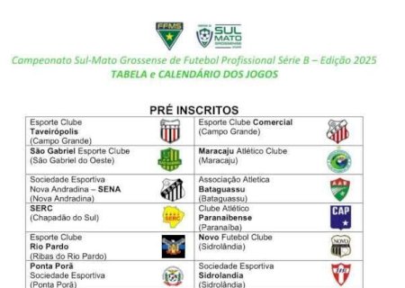 Por enquanto, S&eacute;rie B do Estadual da FFMS tem 14 &ldquo;pretendentes&rdquo;