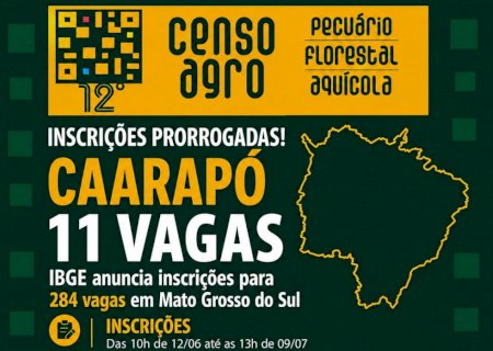 IBGE prorroga inscrições para processo seletivo com 11 vagas em Caarapó