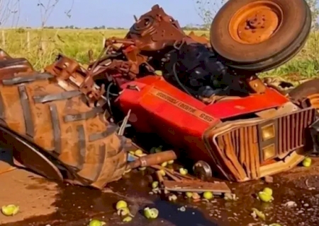 Mulher morre após trator ser atingido por carreta na rodovia em Sidrolândia